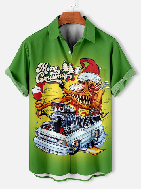 Men's Christmas Cartoon Funny Graphic Short Sleeve Hawaiian Shirt